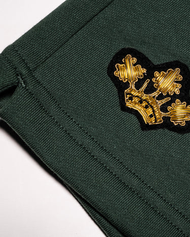 Hunter Green Sweat Short With Bullion Embroidery  Detail Crown 